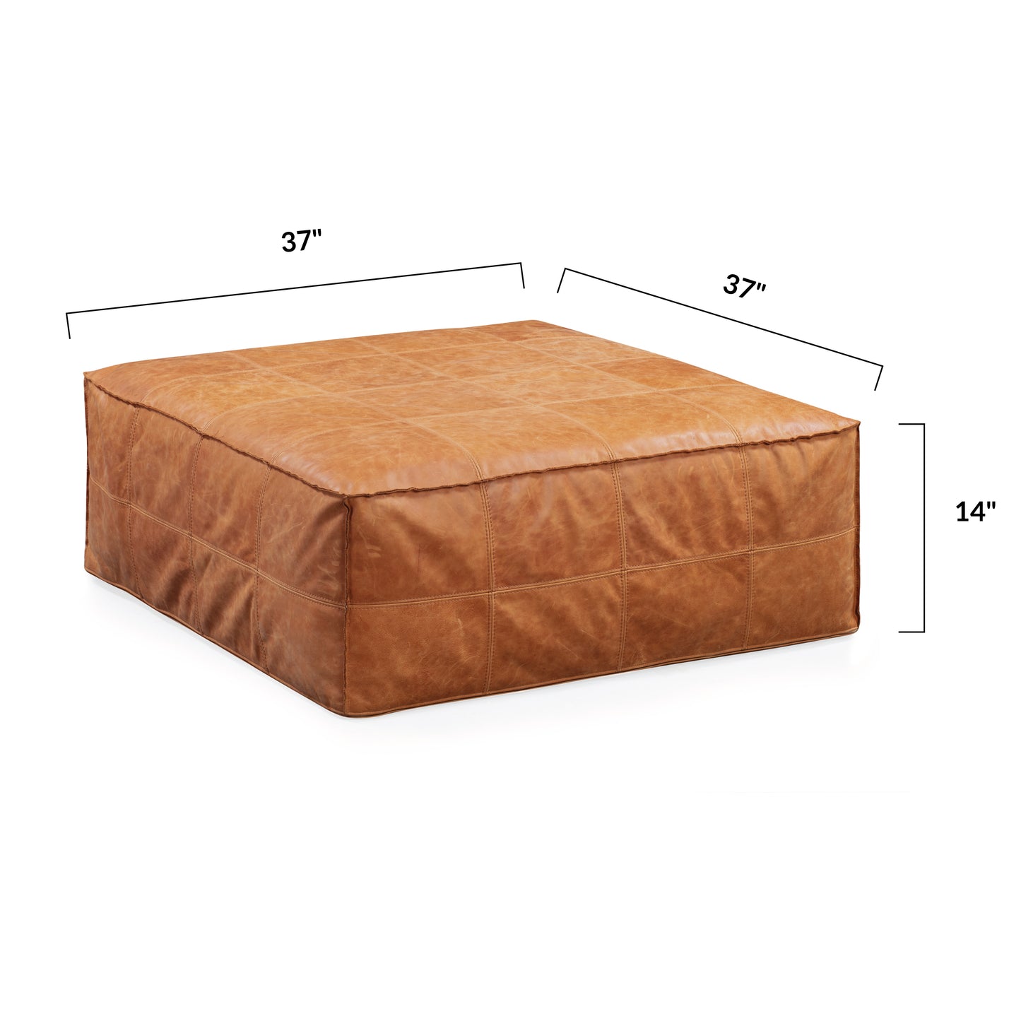Taos Leather Square Ottoman | Cognac Tan