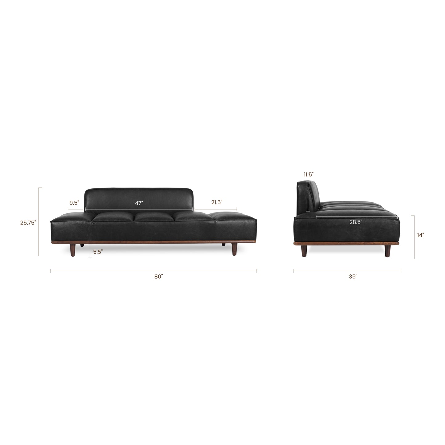 Jasper Leather Daybed | Onyx Black