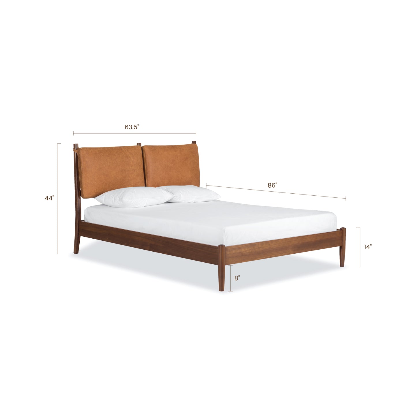 Truro Bed with Leather Cushions | Cognac Tan | Queen