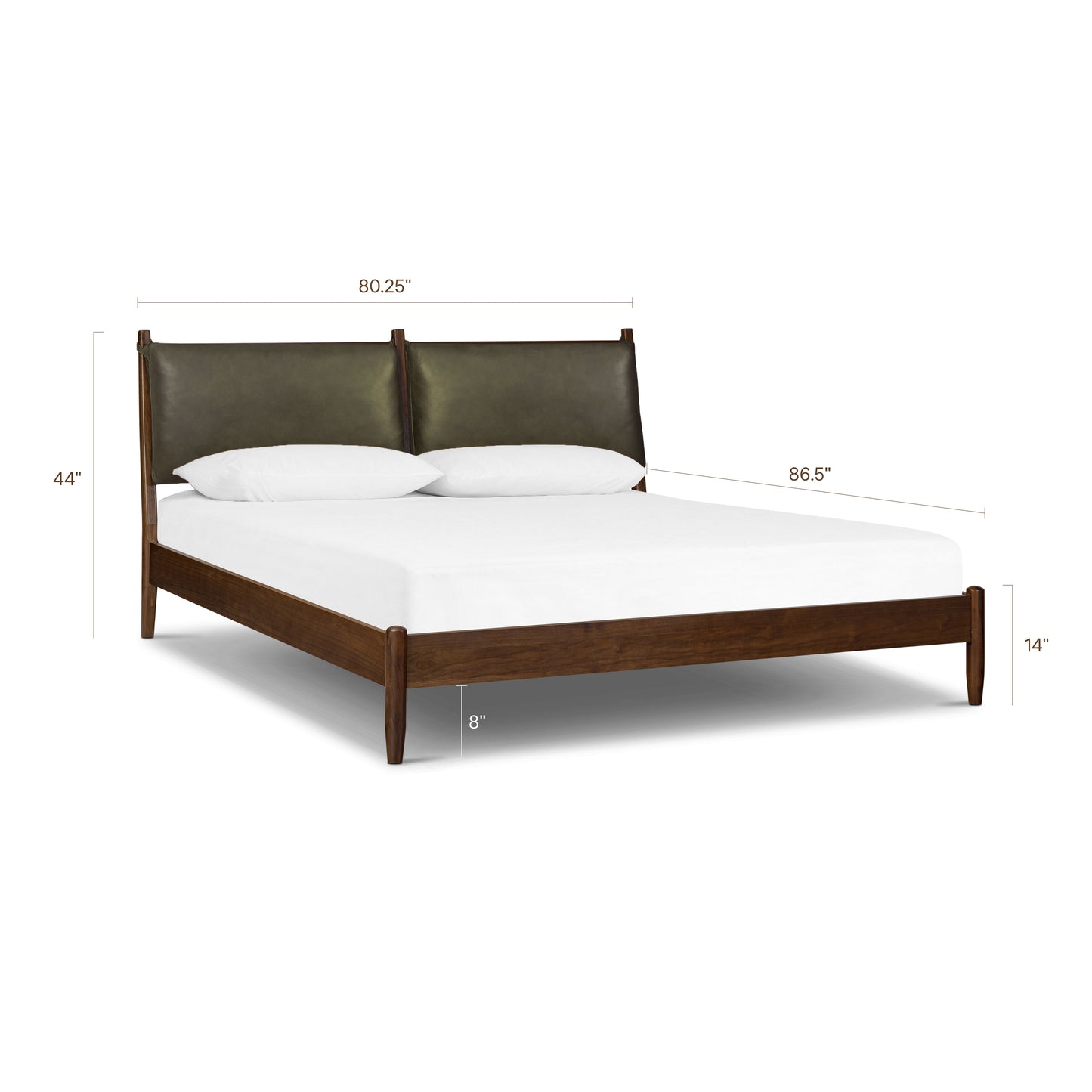 Truro Bed with Leather Cushions | Olivine Green | King