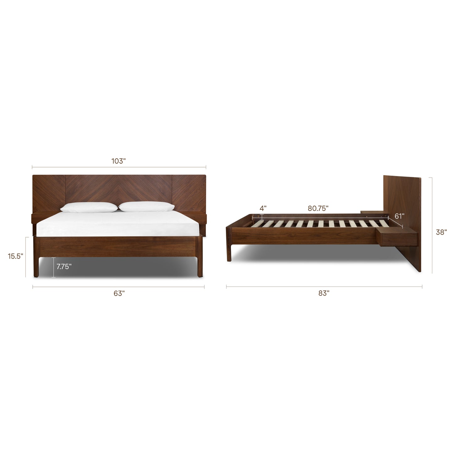 Amalfi Low Profile Bed with Nightstands | Walnut | Queen