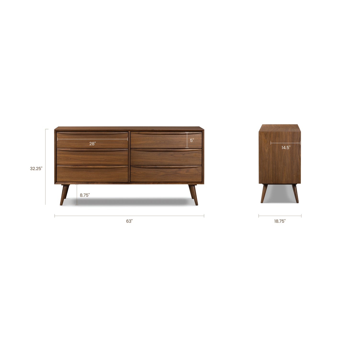 Cura 6 Drawer Dresser | Walnut