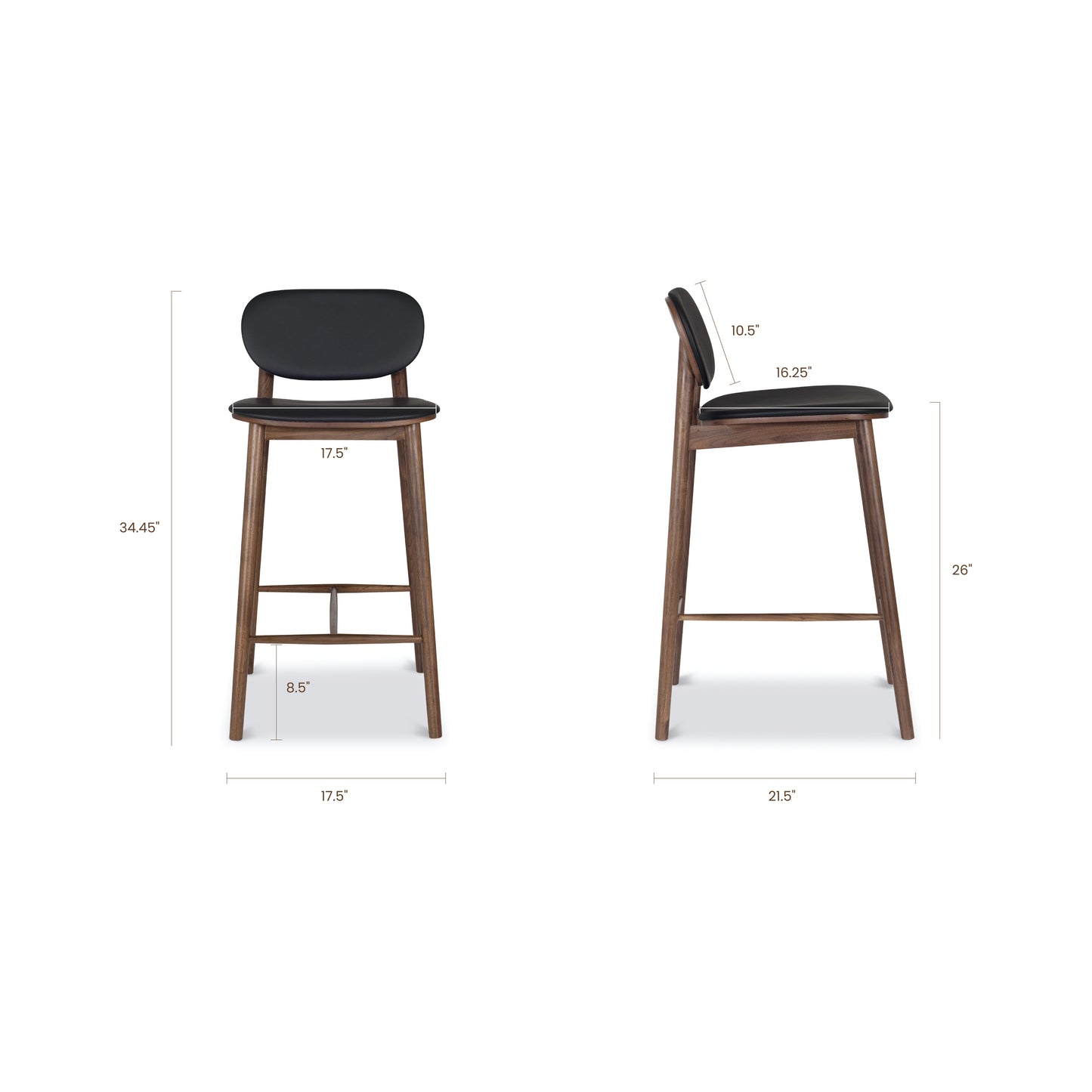 Bonato Leather Counter Stool | Black/Walnut