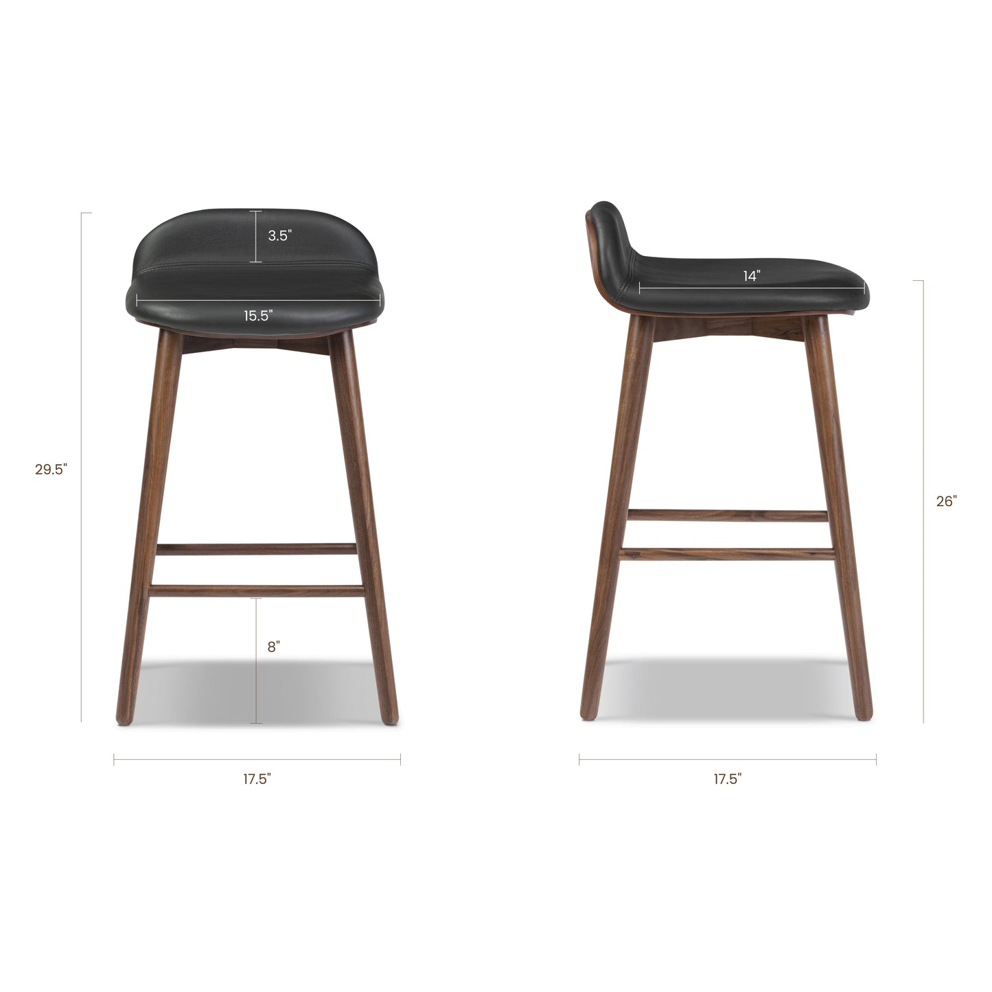 Notello Leather Counter Stool | Black/Walnut