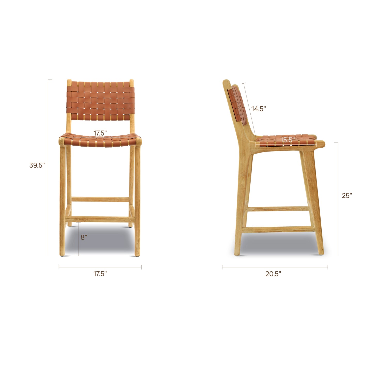 Banda Teak & Leather Counter Height Stool | Fauve Tan