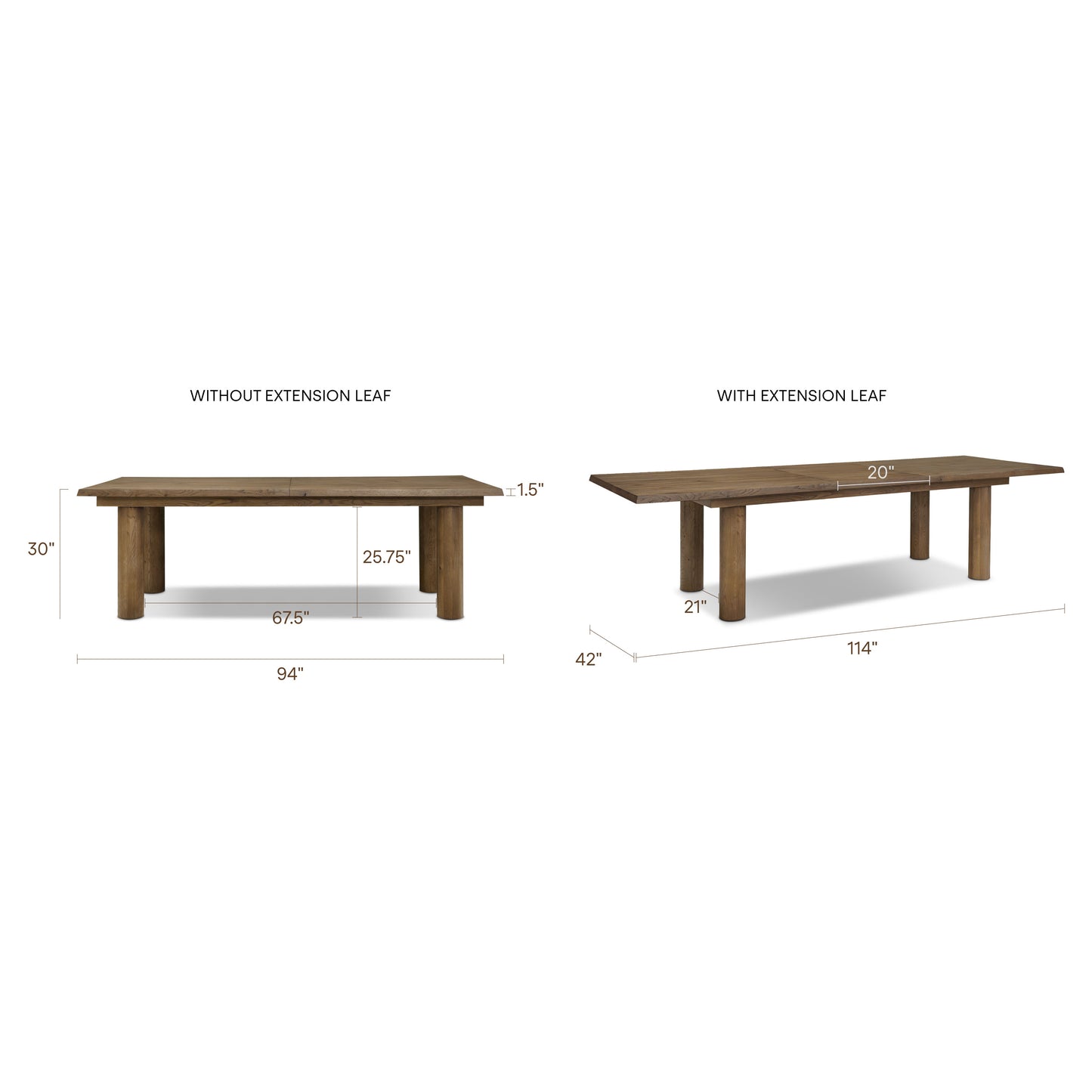 Bruton Extension Dining Table (94"-114") | Drift Oak
