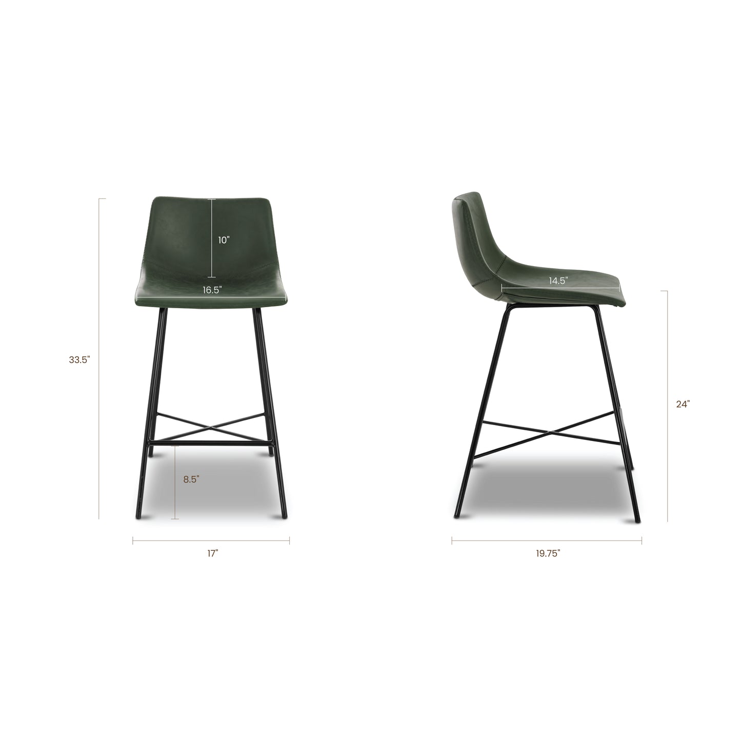 Paxton 24” Counter Height Stool | Ivy Green | Set of 3