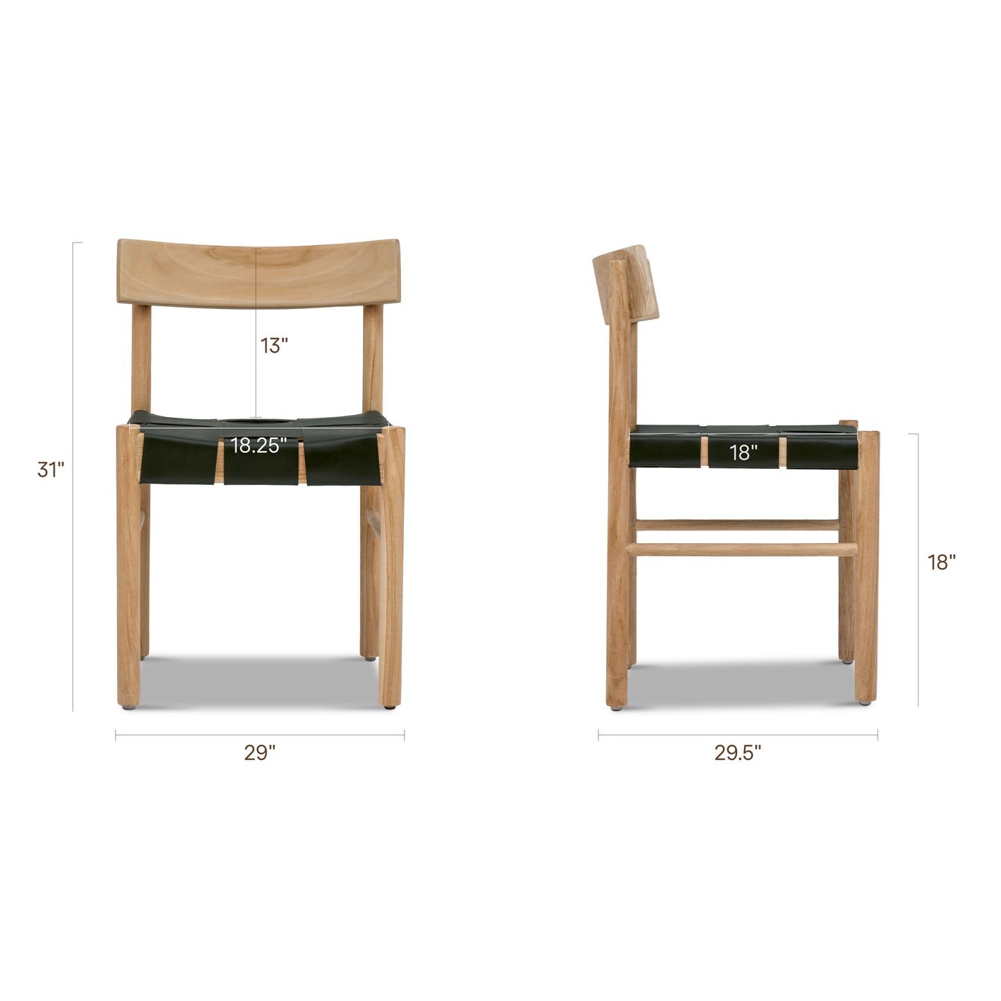 Zadar Teak & Leather Dining Chair | Hunter Green