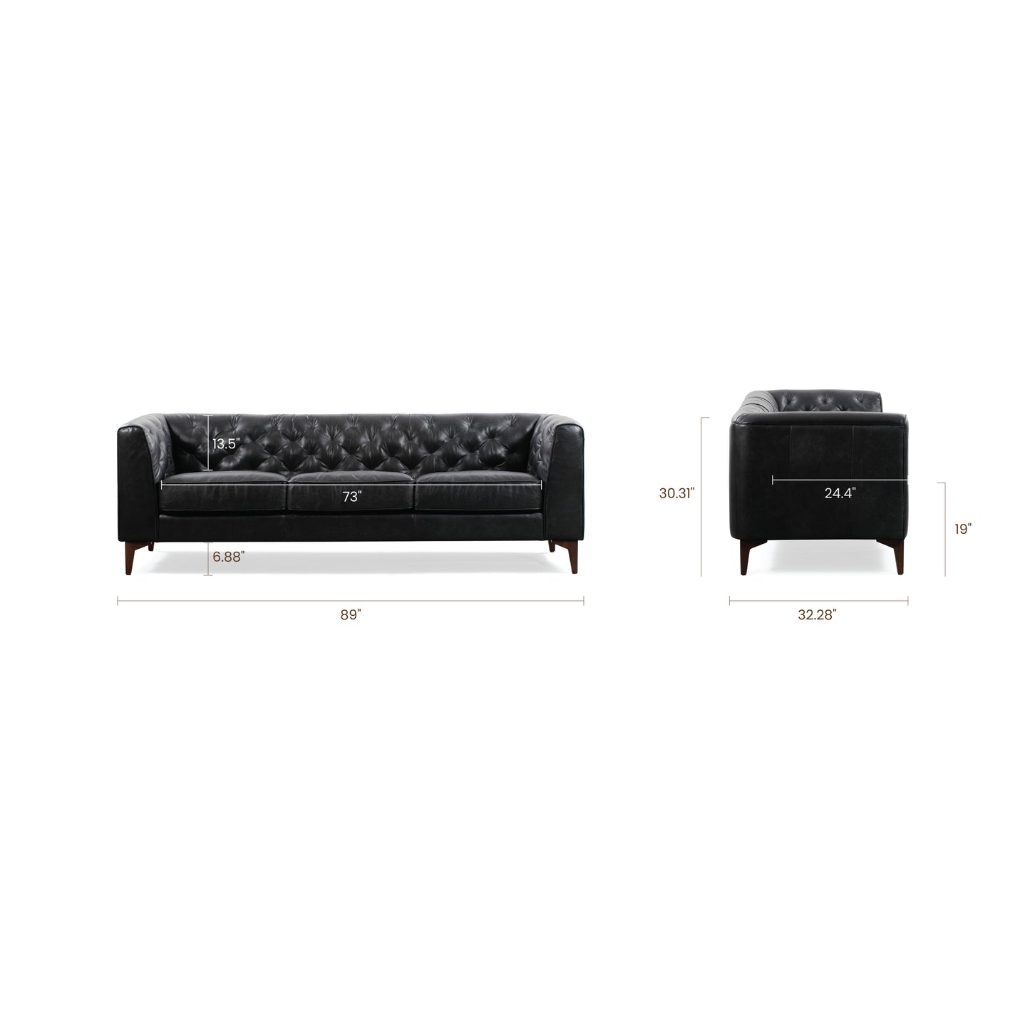 Essex 89" Leather Sofa | Onyx Black