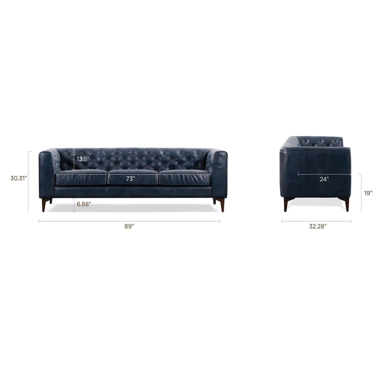 Essex 89" Leather Sofa | Midnight Blue