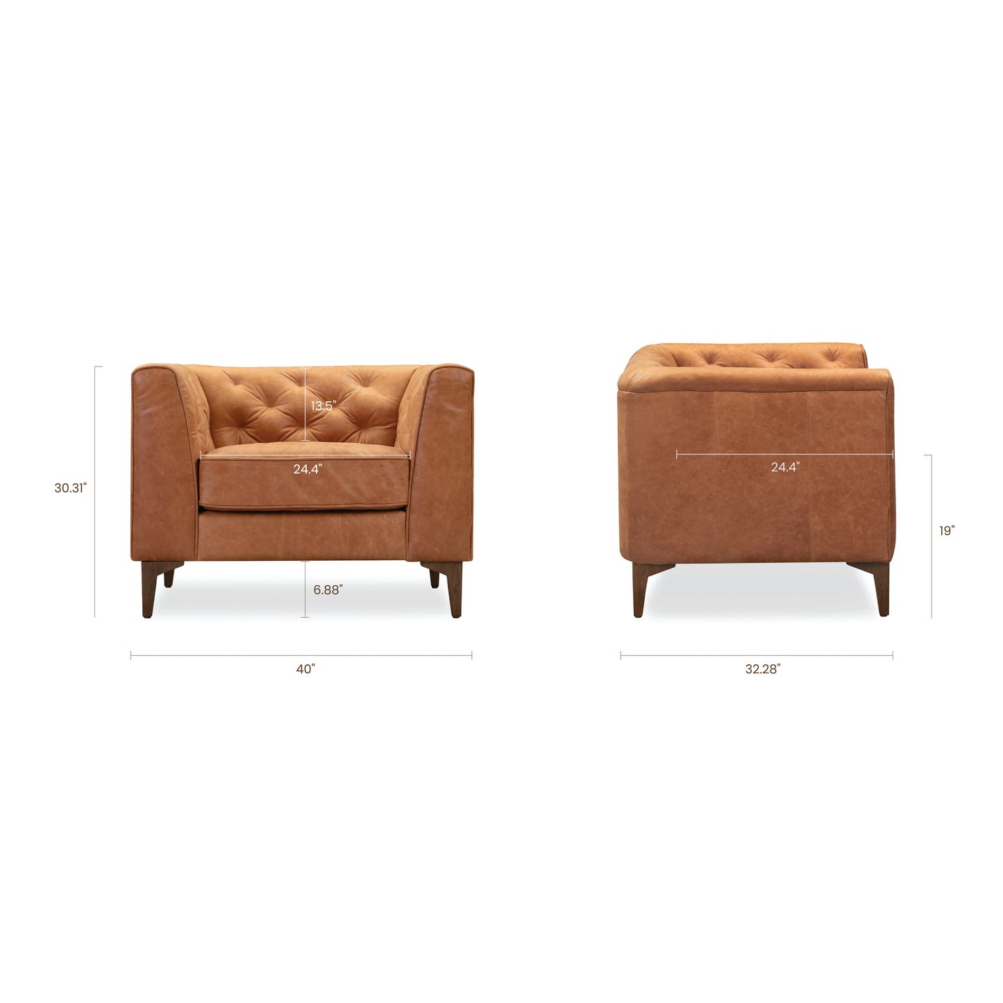 Essex Leather Lounge Chair | Cognac Tan | Set of 2