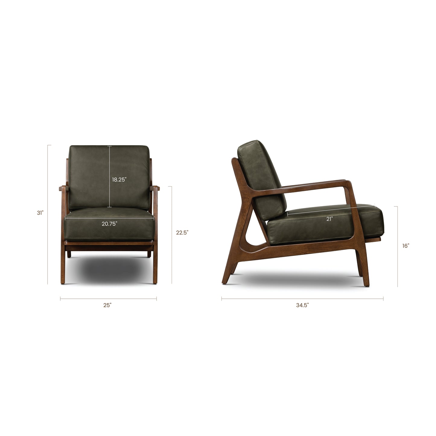 Verity Leather Lounge Chair | Olivine Green