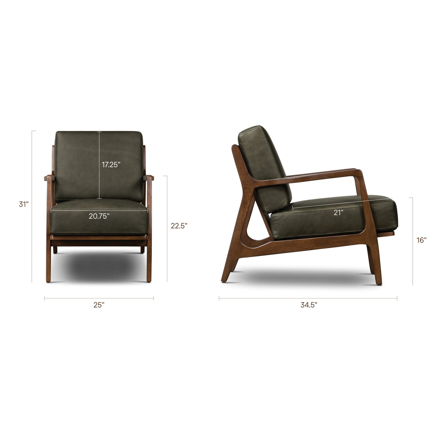 Verity Leather Lounge Chair | Olivine Green