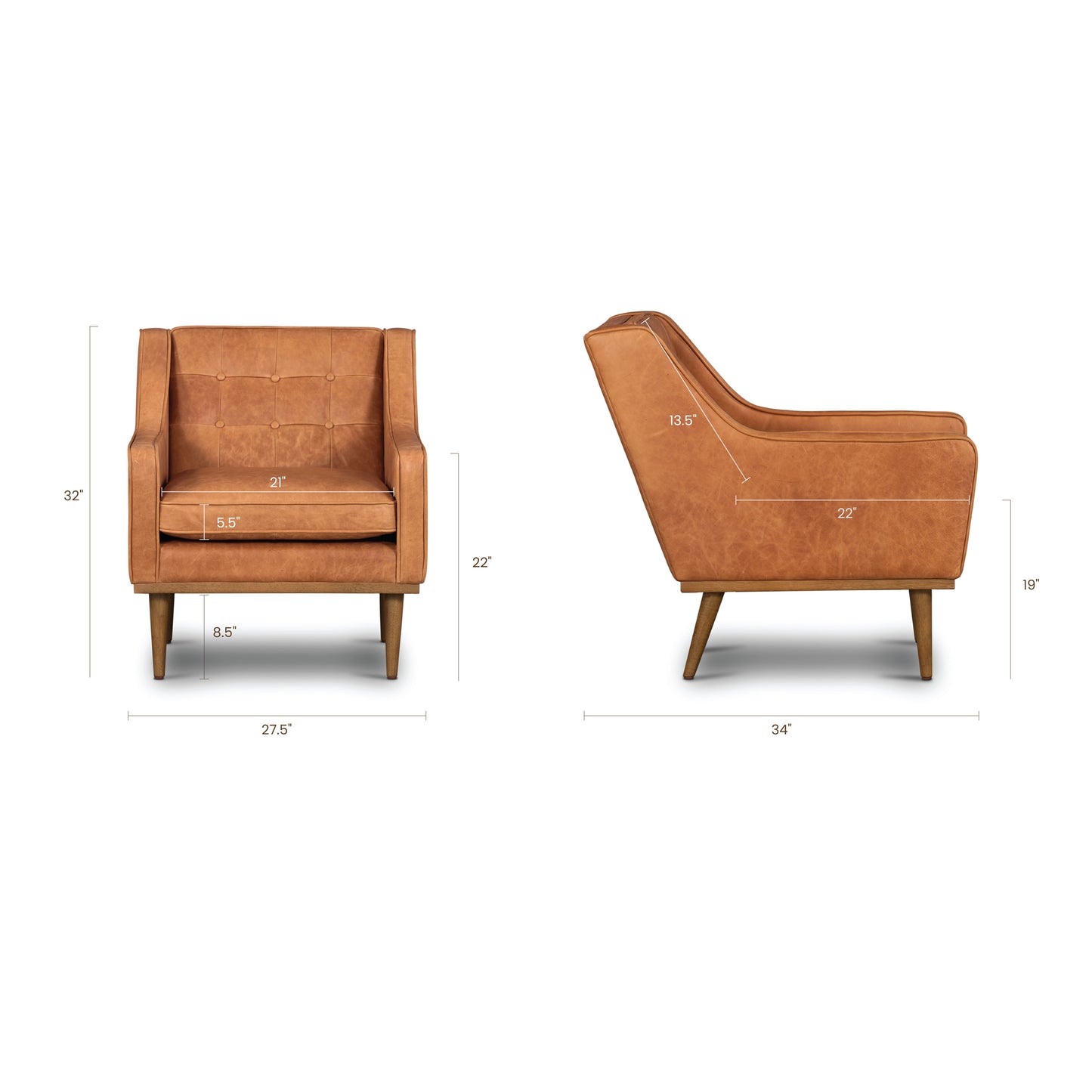 Gus Leather Lounge Chair | Cognac Tan