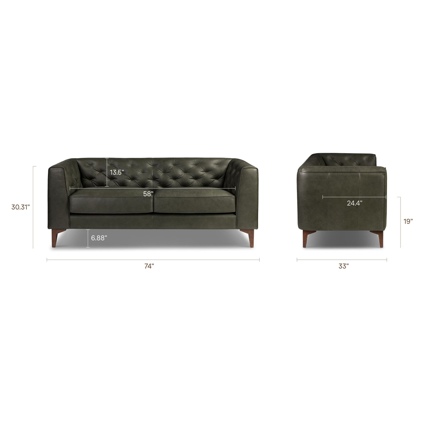 Essex 74" Leather Apartment Sofa | Olivine Green