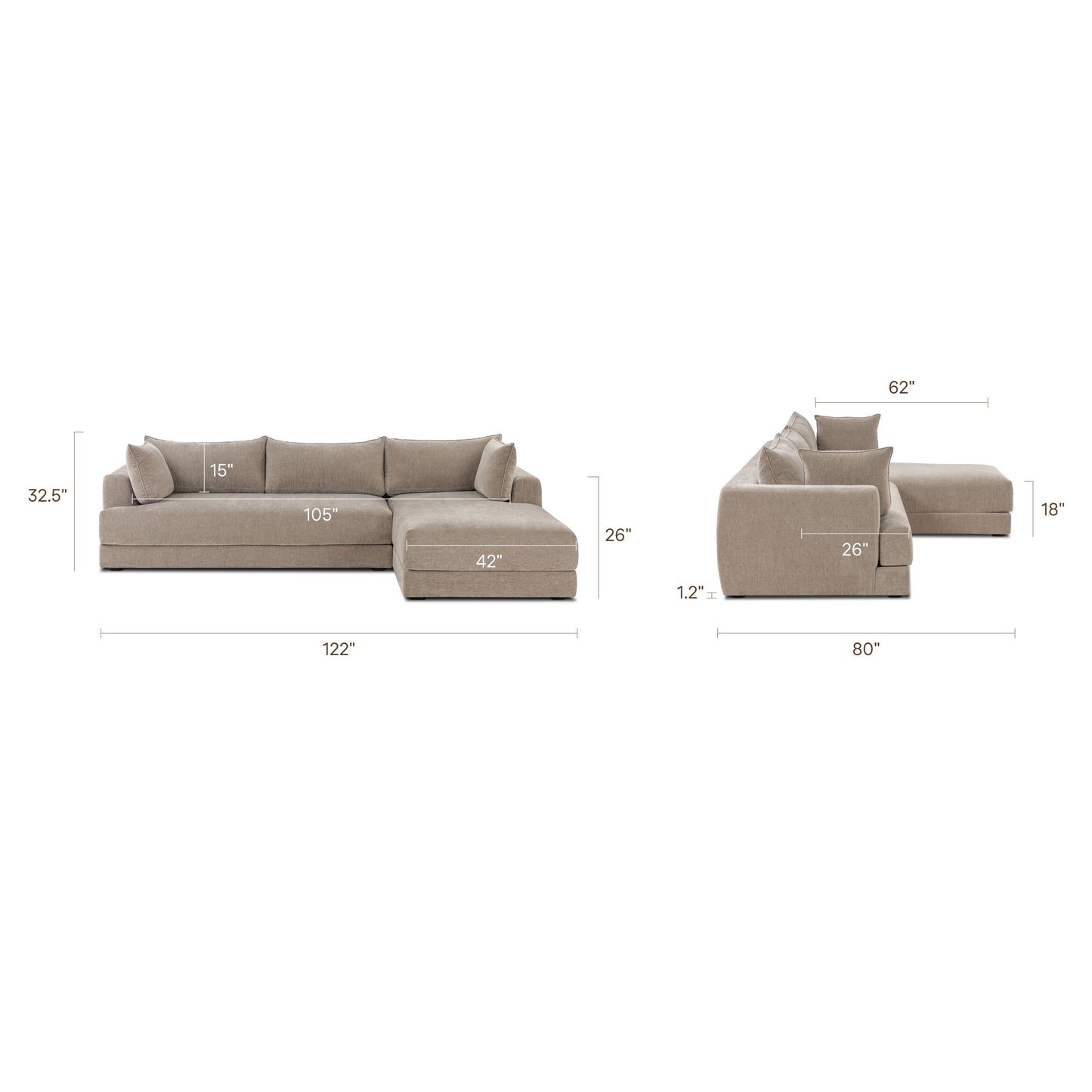 Marcel Right-Facing Sectional | Taupe Brown