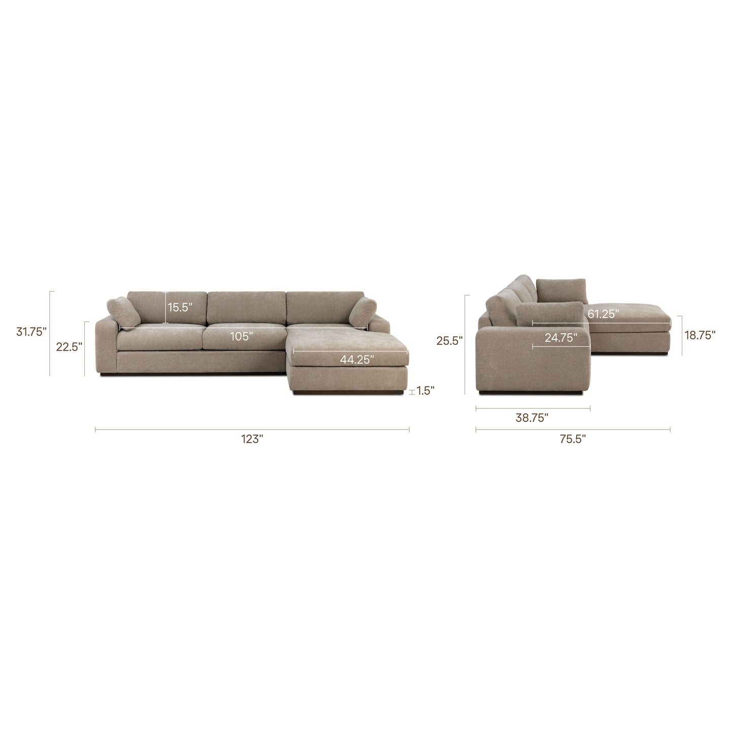 Malaga Right-Facing Sectional Sofa | Drift Brown