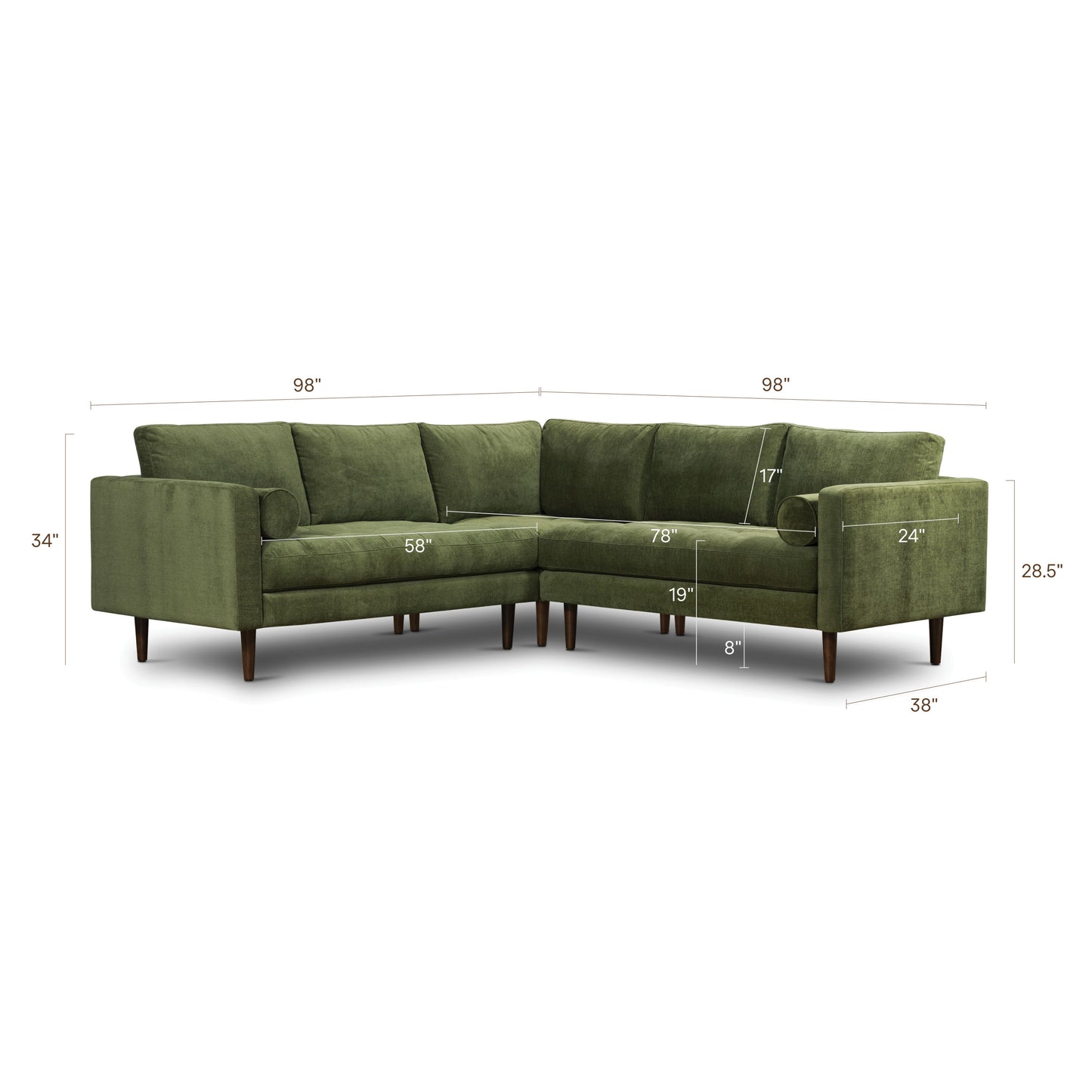 Napa Velvet Corner Sectional Sofa | Distressed Green