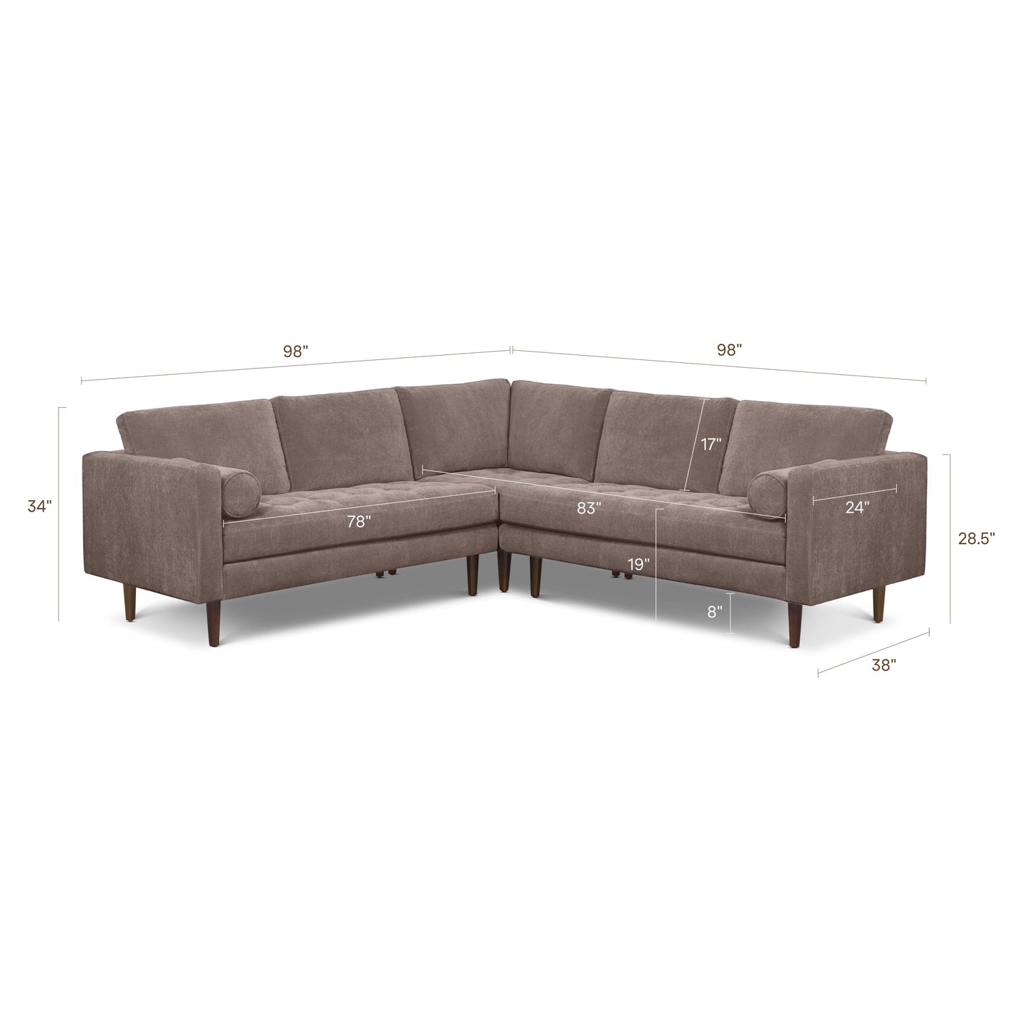 Napa Velvet Corner Sectional Sofa | Willow Brown