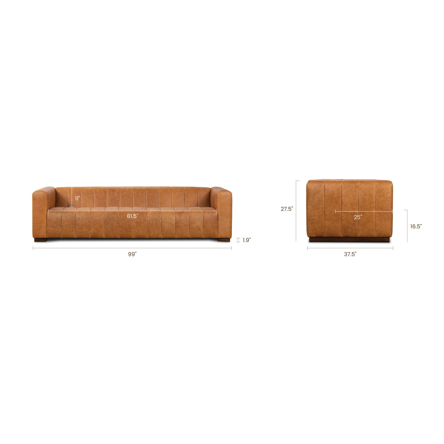 Canale 99" Leather Sofa | Cognac Tan
