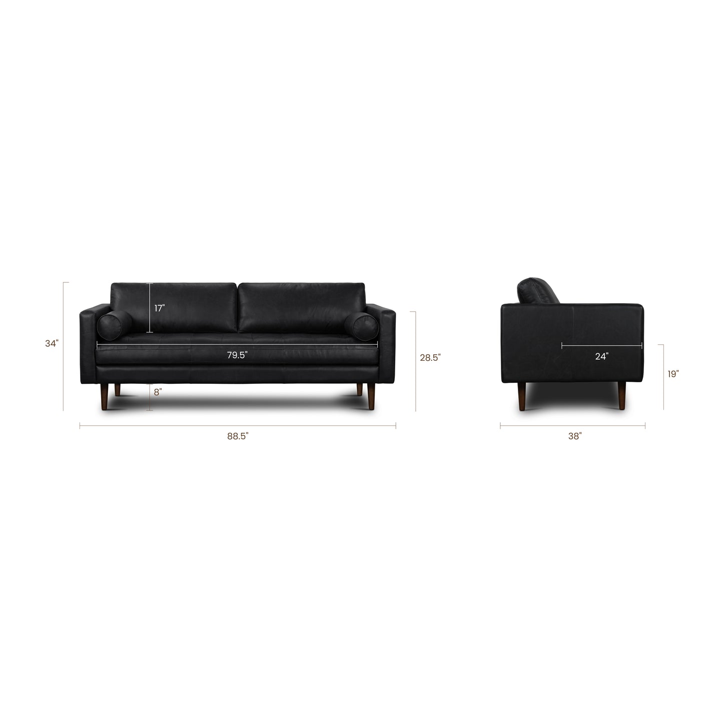 Napa 88.5” Leather Sofa | Onyx Black