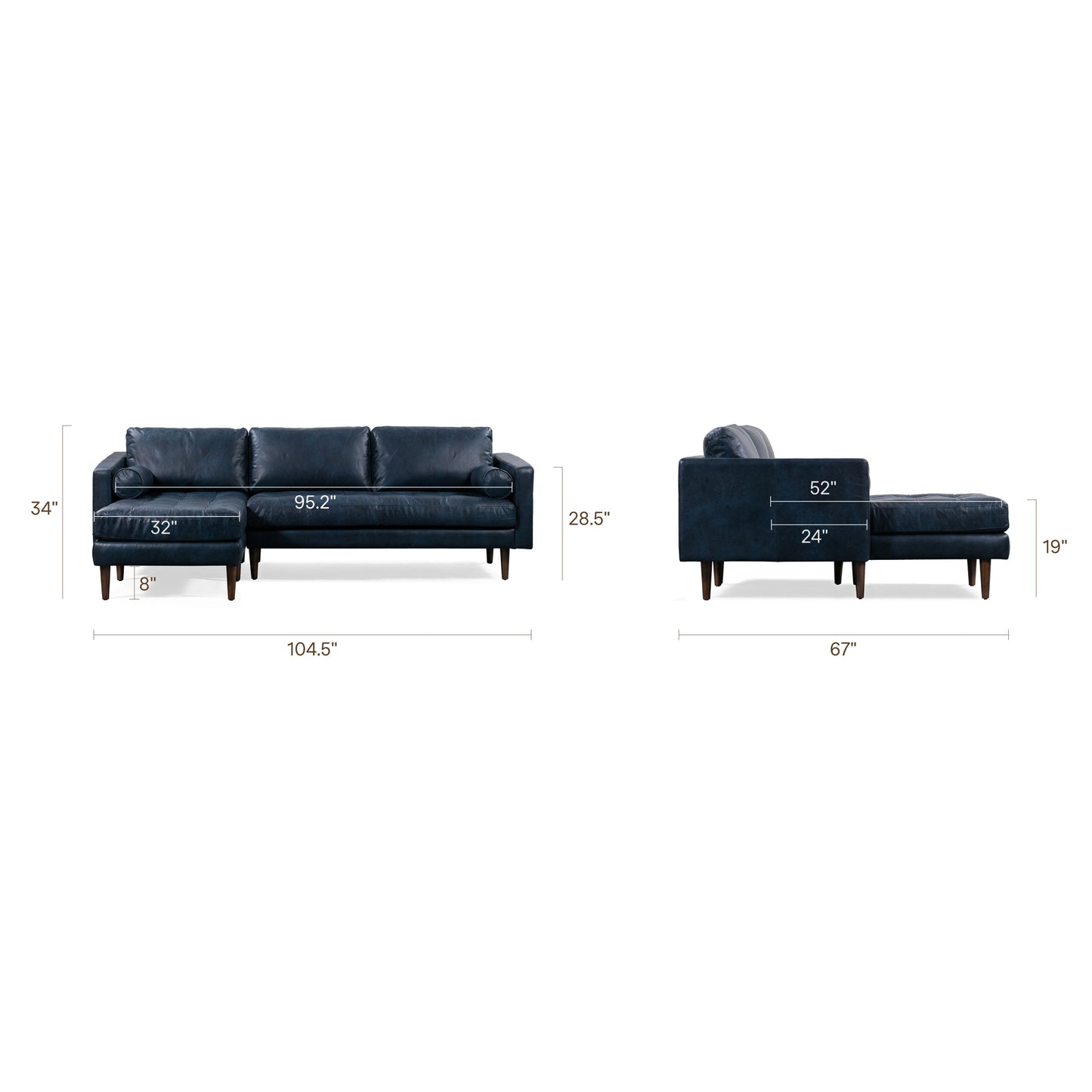 Napa 104.5" Leather Left-Facing Sectional Sofa | Midnight Blue