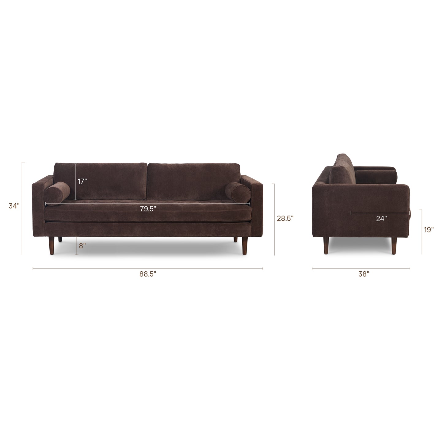 Napa 88.5" Velvet Sofa | Sable Brown