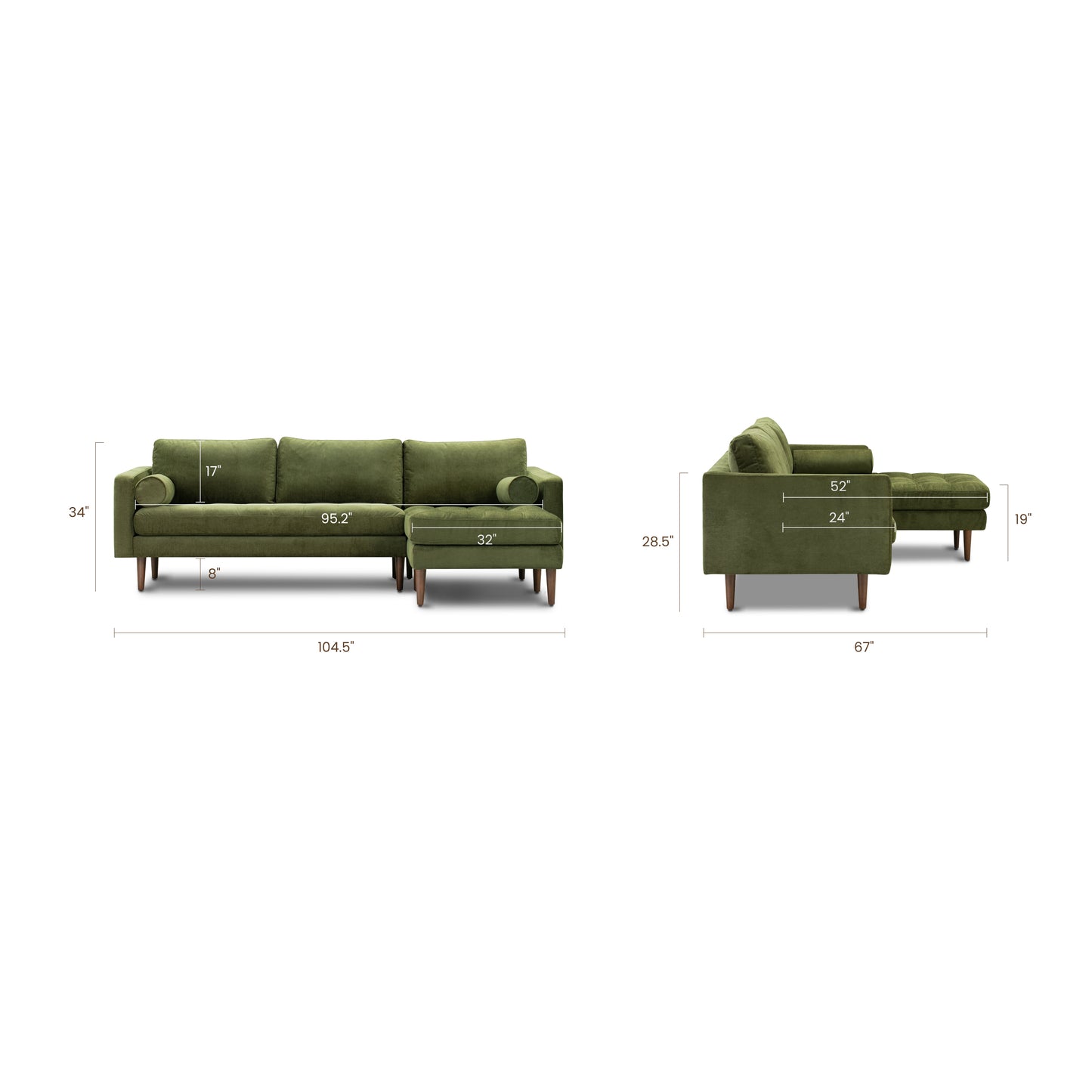 Napa Velvet Right-Facing Sectional Sofa | Distressed Green