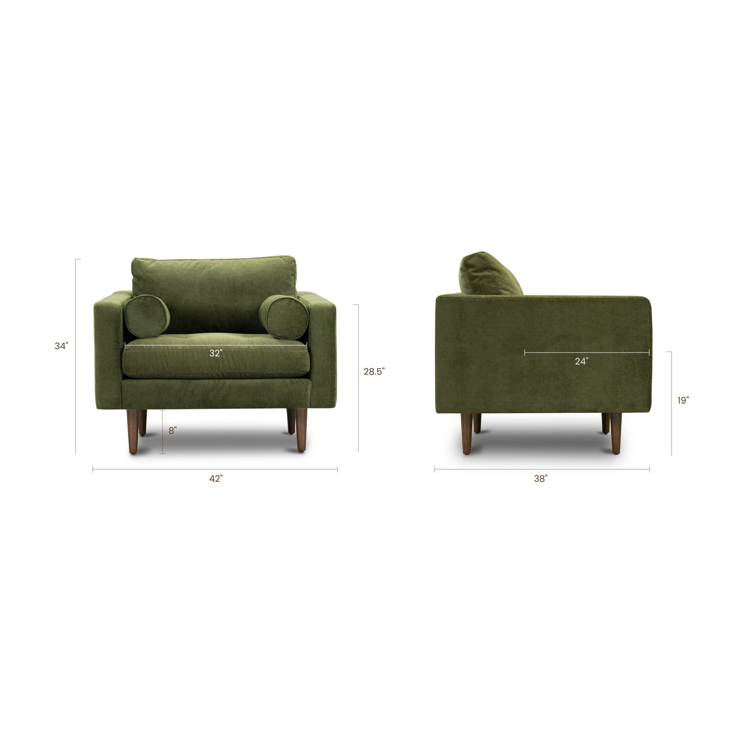 Napa Velvet Lounge Chair | Distressed Green | Set of 2