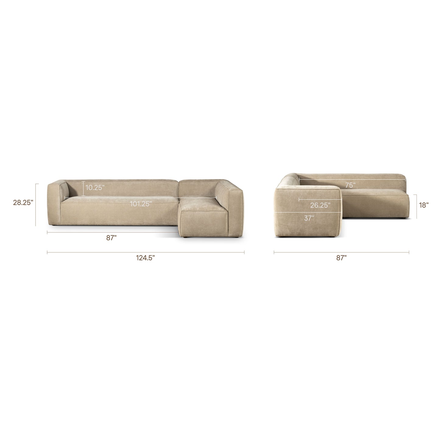 Piazza 124.5" L-Shaped Sectional | Canvas Brown