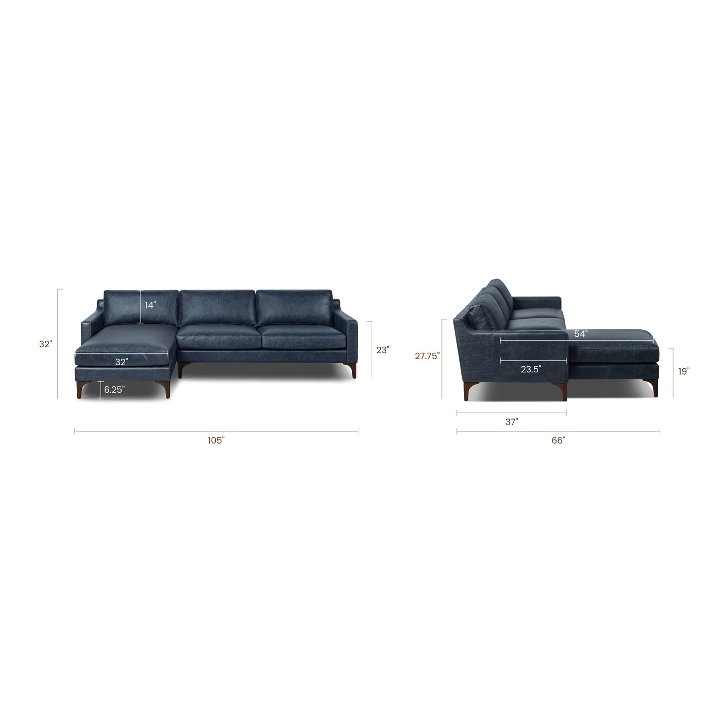 Sorrento 105" Leather Left-Facing Sectional Sofa | Nightfall Blue