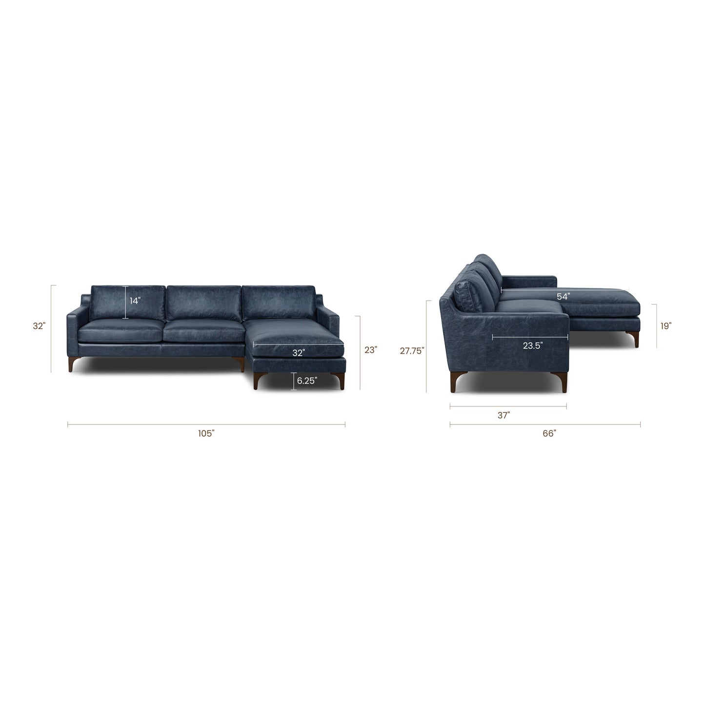 Sorrento 105" Leather Right-Facing Sectional Sofa | Nightfall Blue