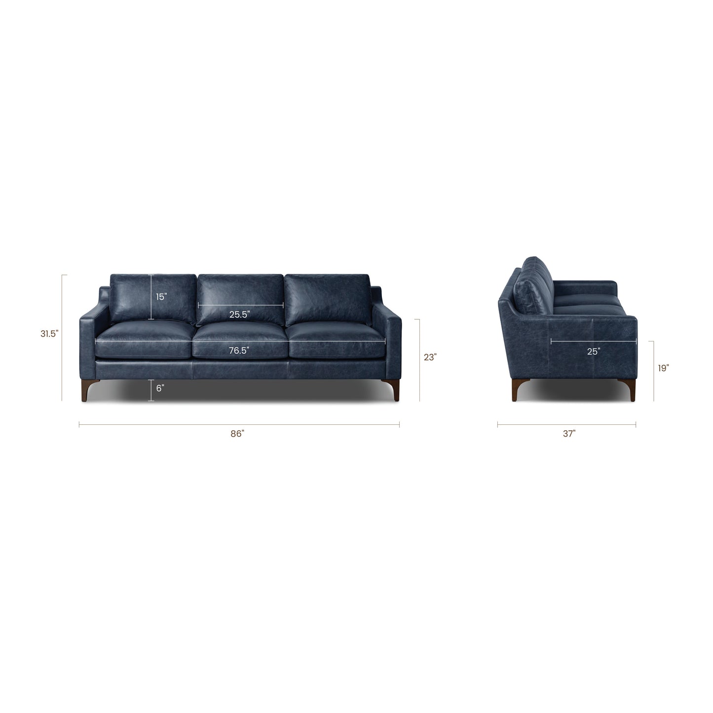 Sorrento 86" Leather Sofa | Nightfall Blue