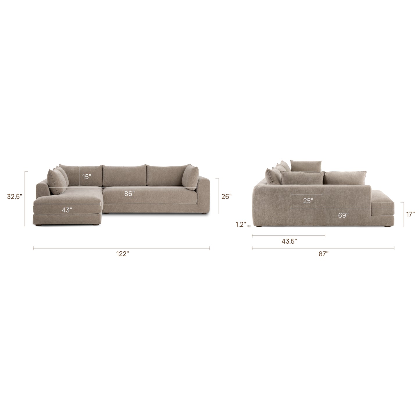 Marcel Left-Facing Corner Sectional | Taupe Brown