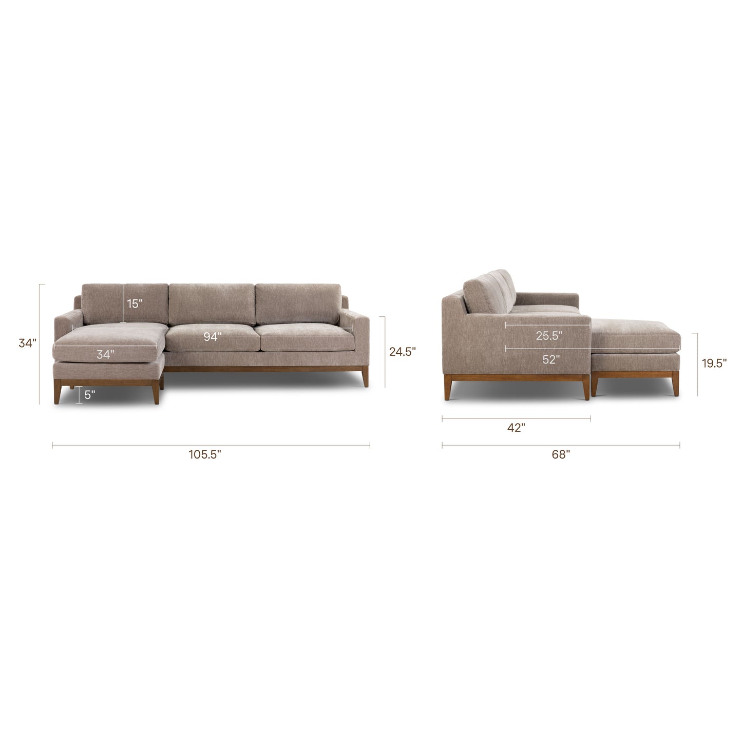 Zyon 105.5" Reversible Chaise Sectional | Taupe Brown