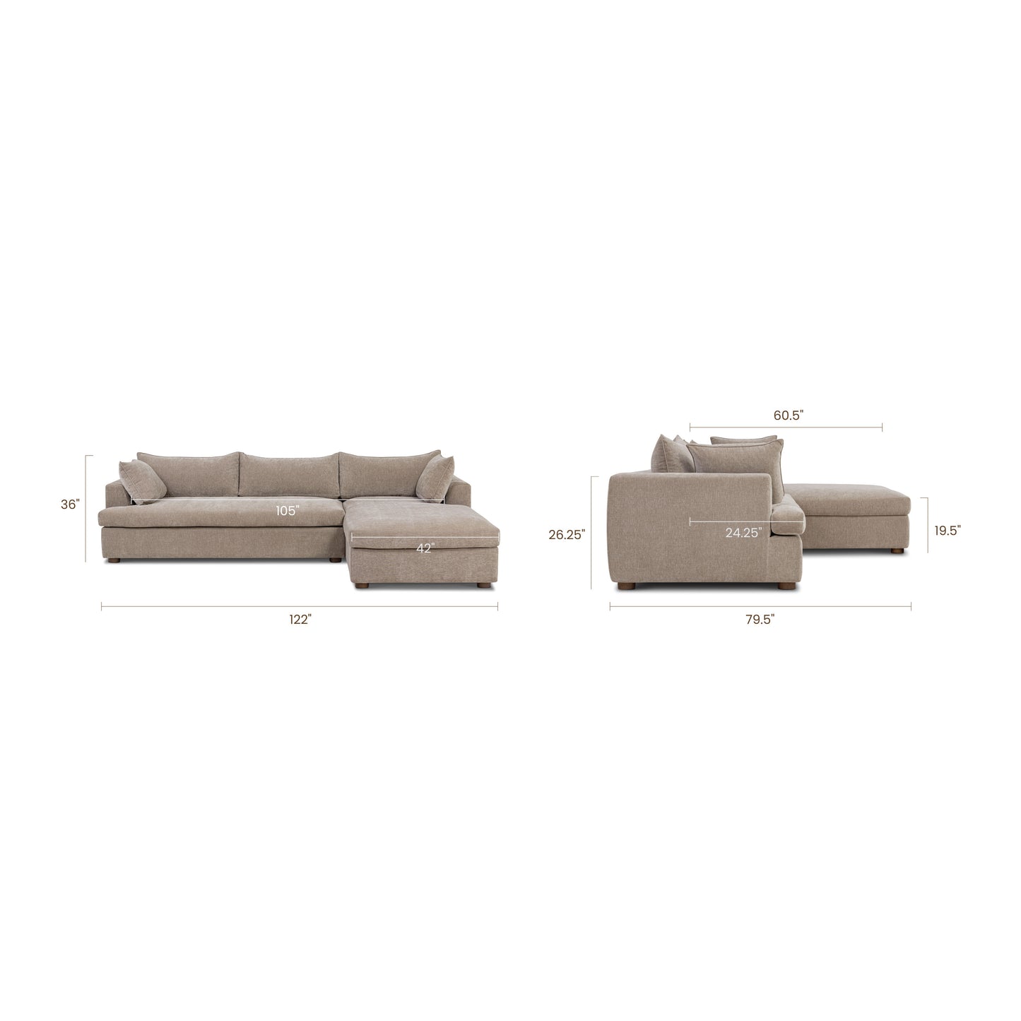 Milo Left-Facing Sectional with Storage | Taupe Brown