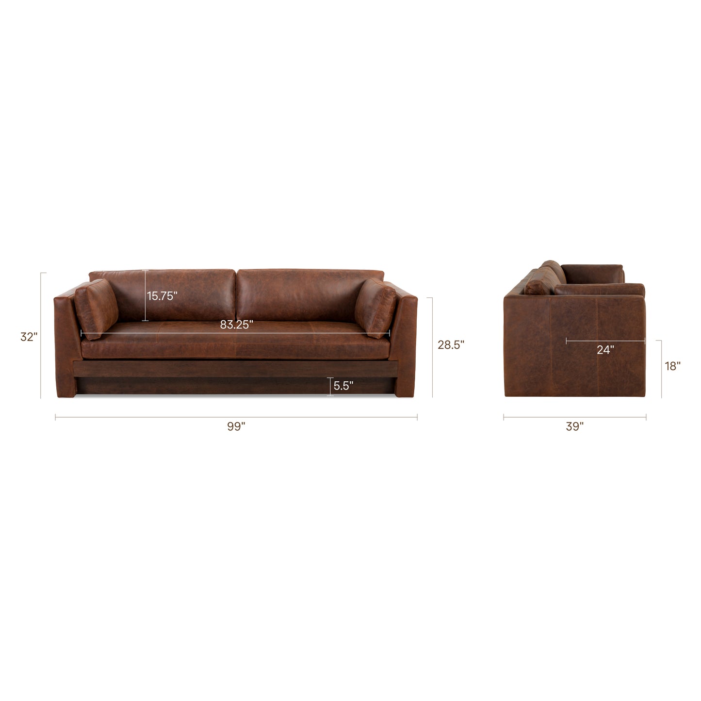 Geneva 99" Leather Sofa | Chocolate Brown