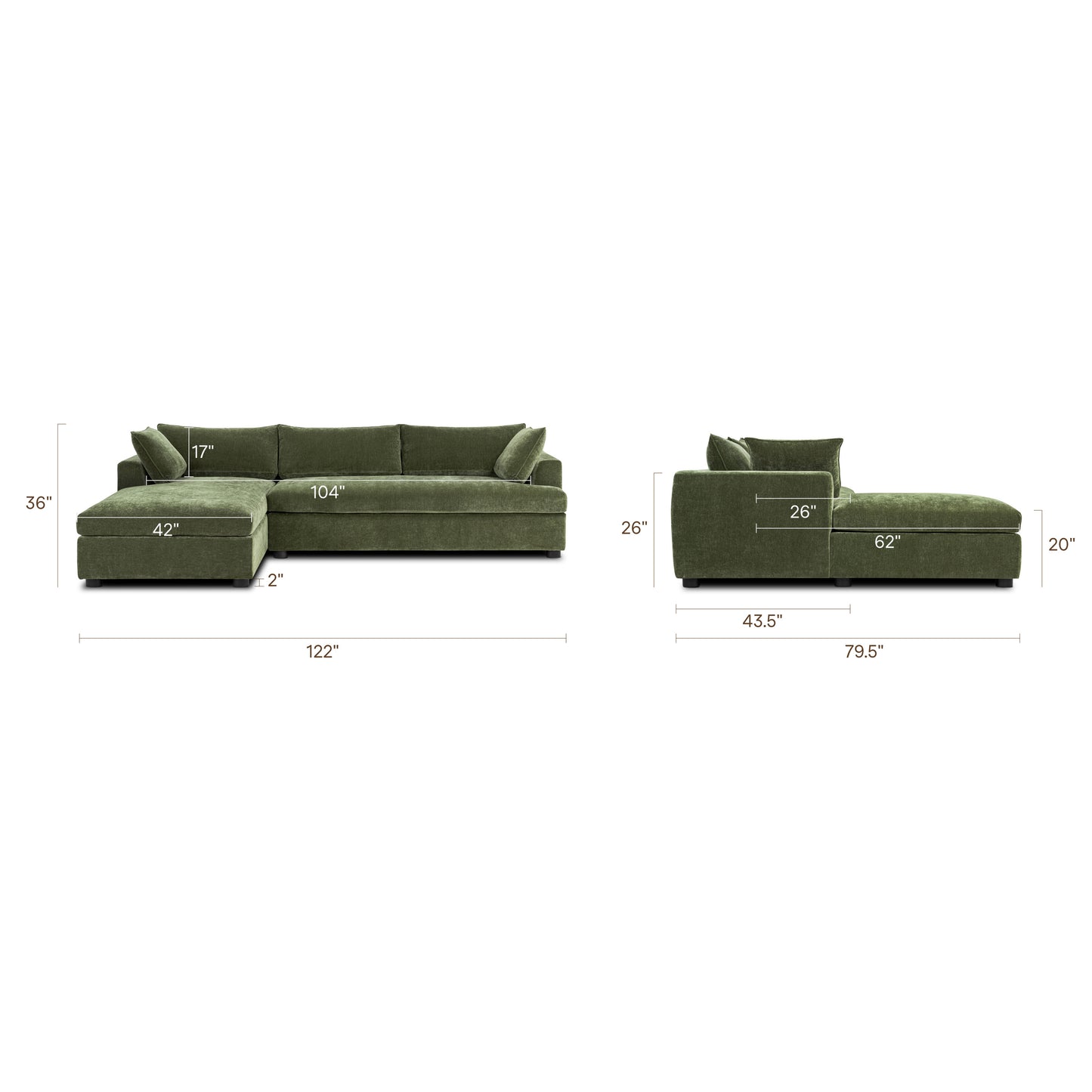 Milo Left-Facing Sleeper Sectional | Sagano Green