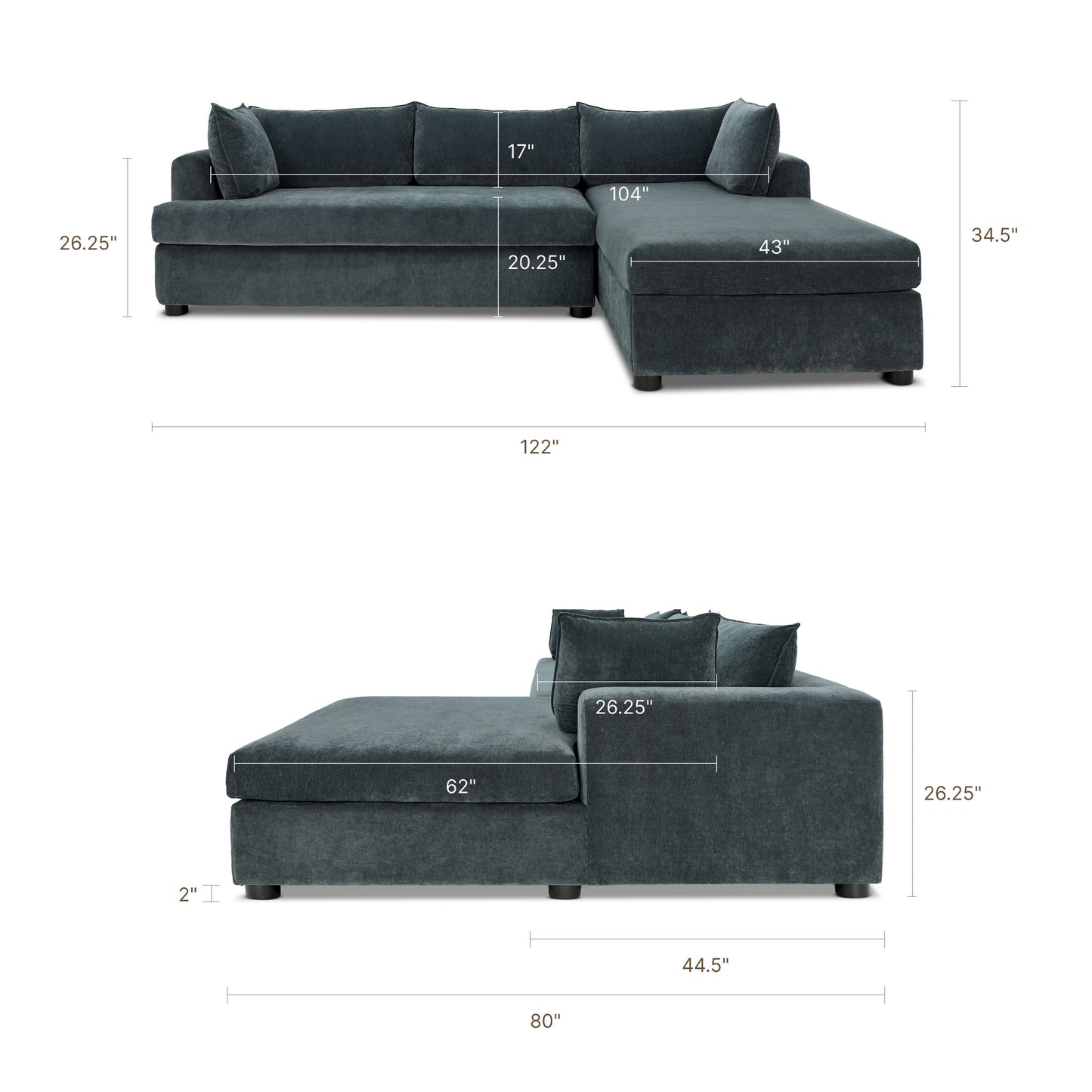 Milo Right-facing Sleeper Sectional | Boreal Blue