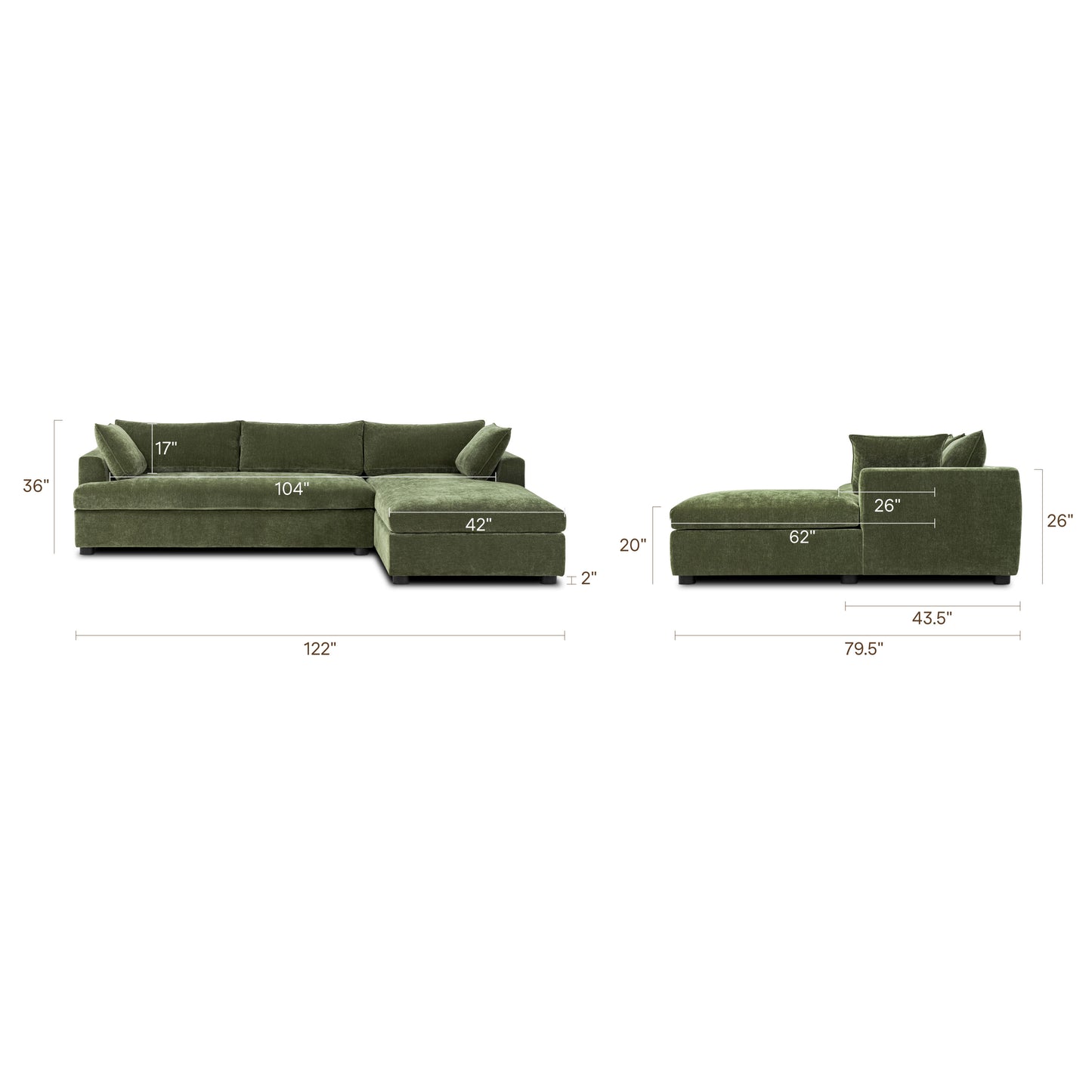 Milo Right-Facing Sleeper Sectional | Sagano Green