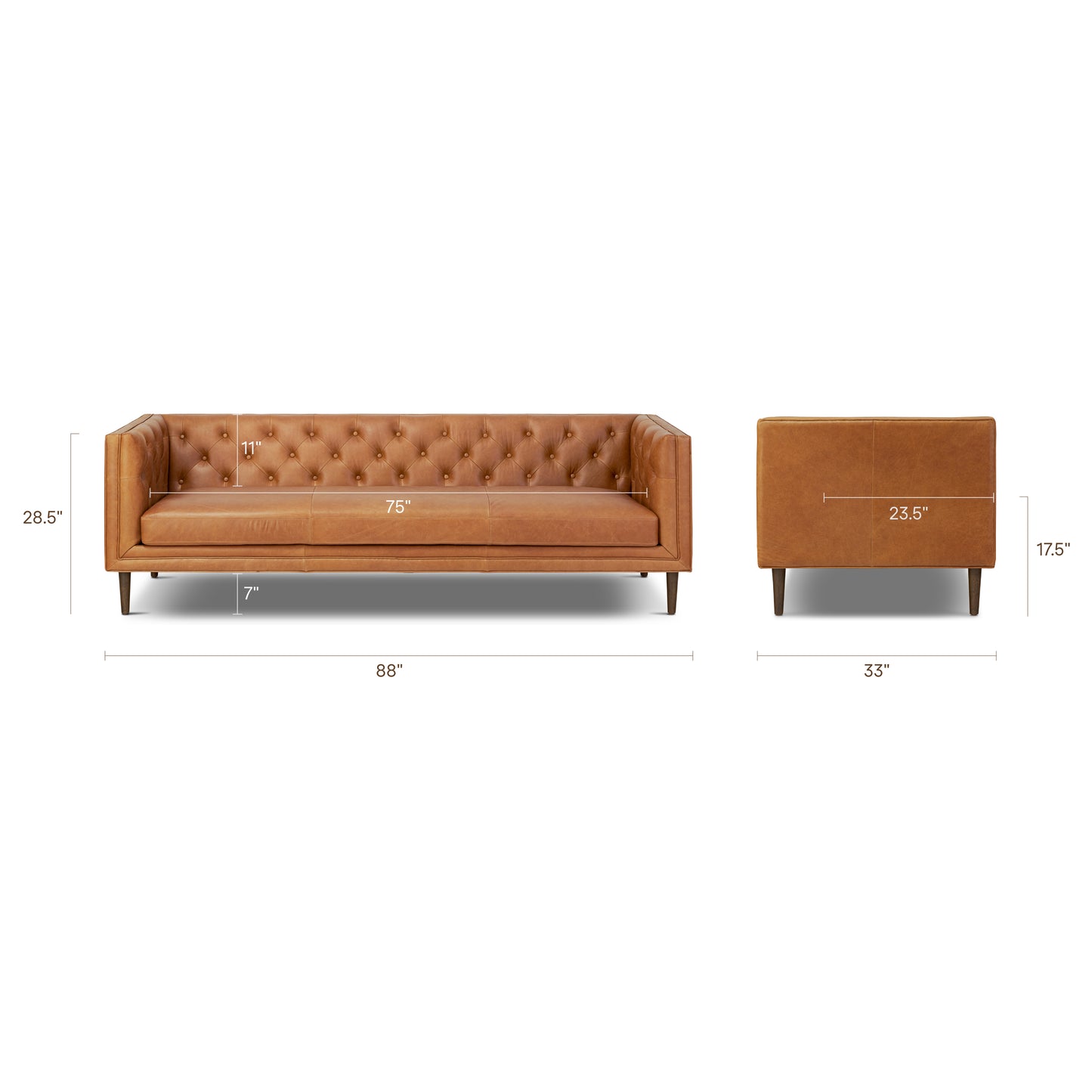 Castel 88.5" Leather Sofa | Saddle Tan