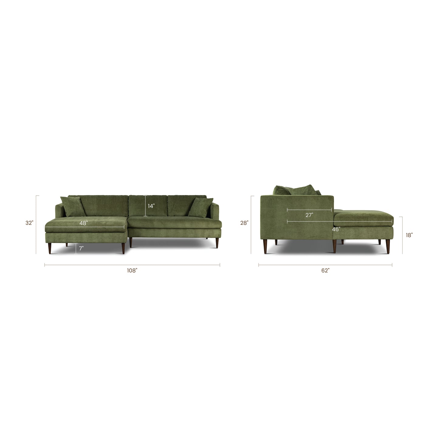 Lucerne Left-Facing Sectional with Extra-Wide Chaise | Distressed Green