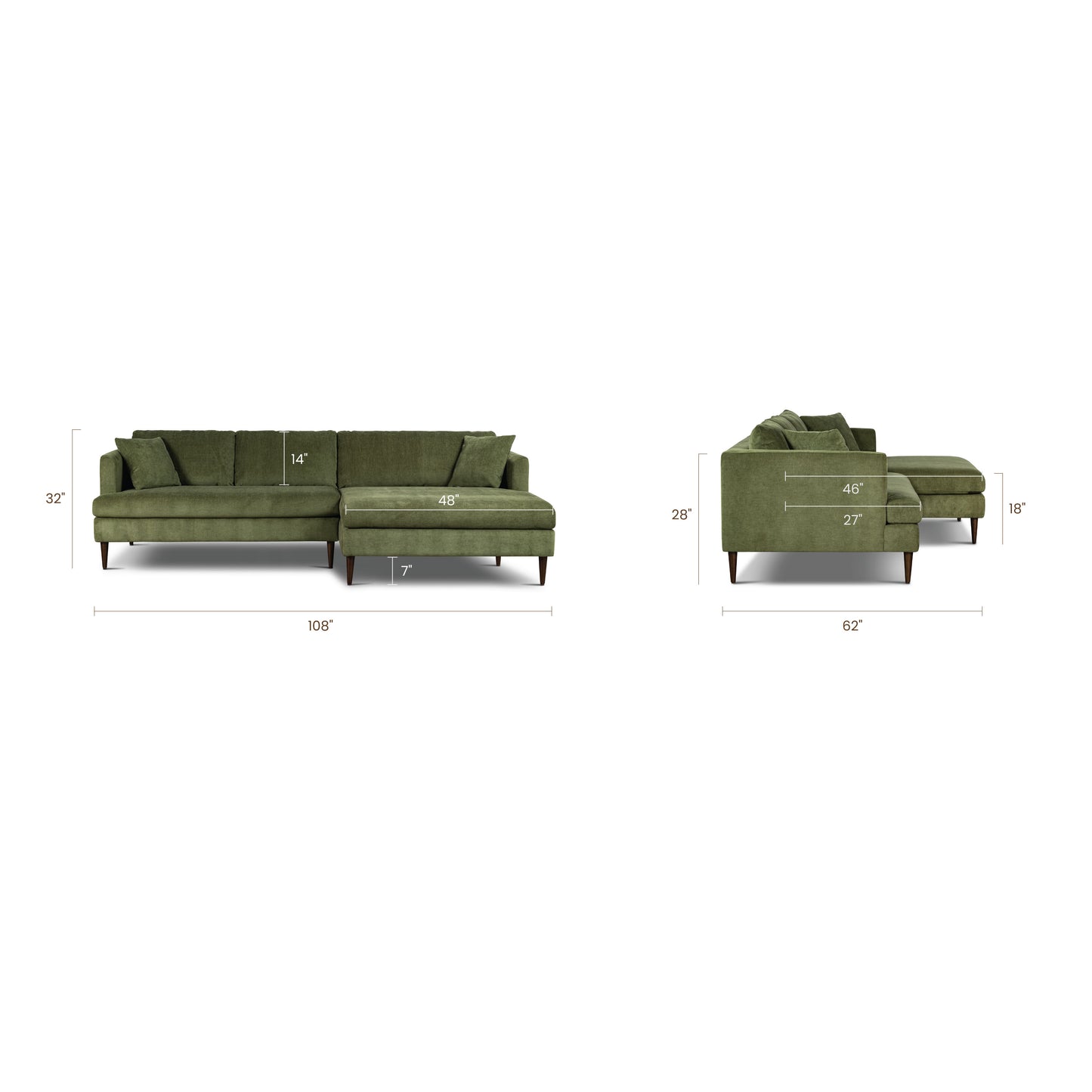 Lucerne Right-Facing Sectional with Extra-Wide Chaise | Distressed Green