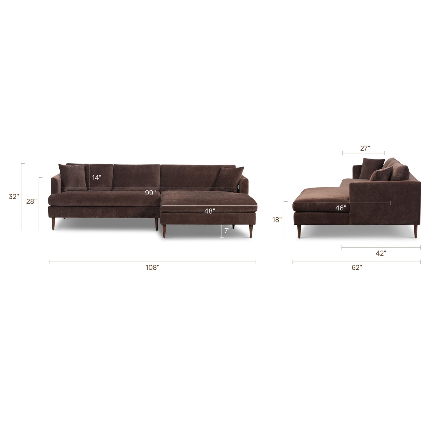 Lucerne Right-Facing Sectional with Extra-Wide Chaise | Sable Brown