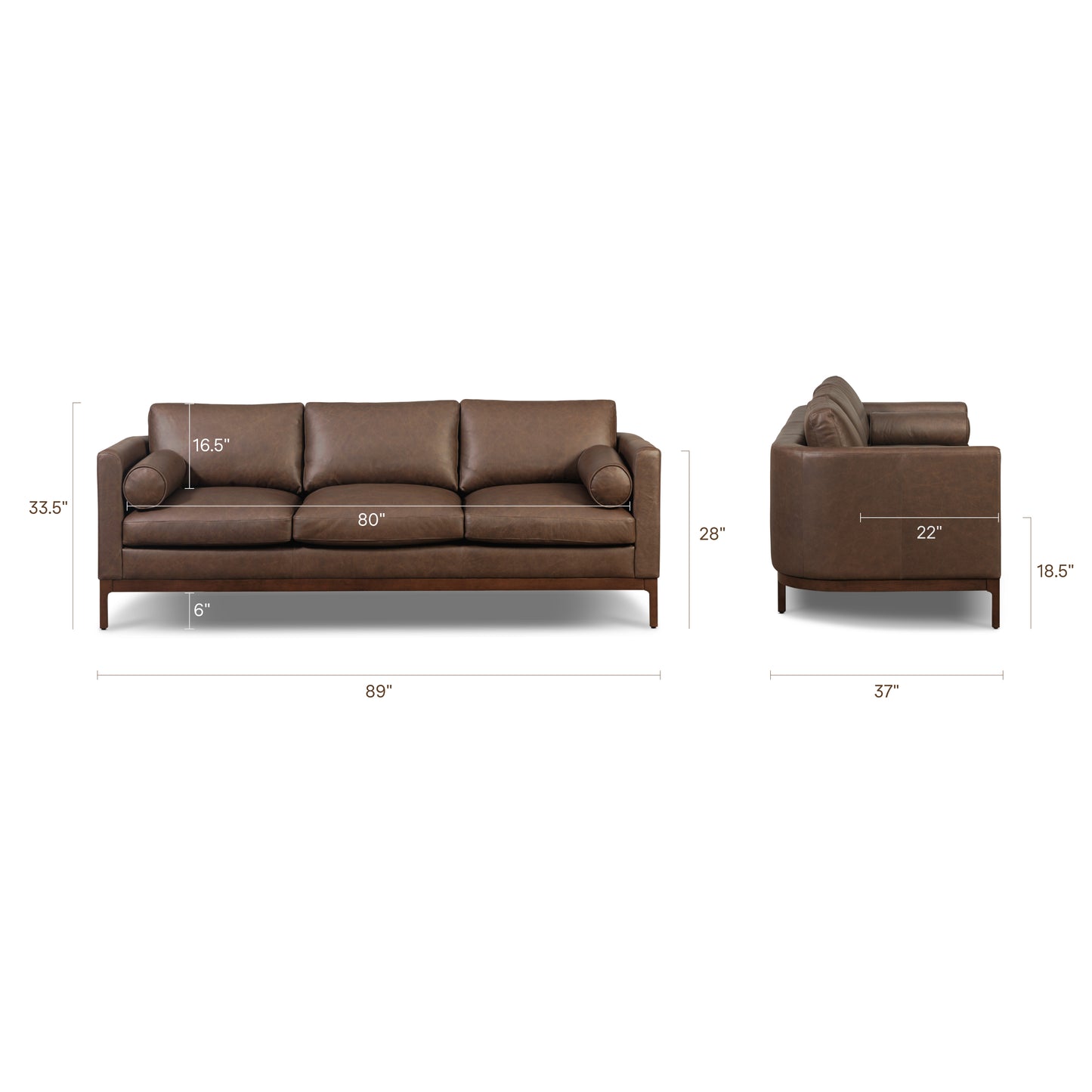 Toscano 89" Leather Sofa | Bridle Brown