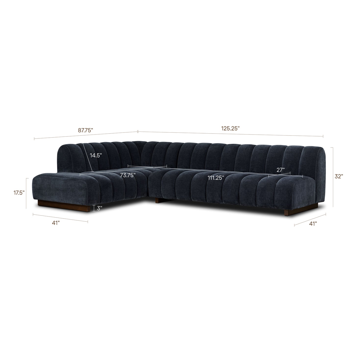 Pomona 125" Left-Facing Bumper Sectional | Mystic Blue