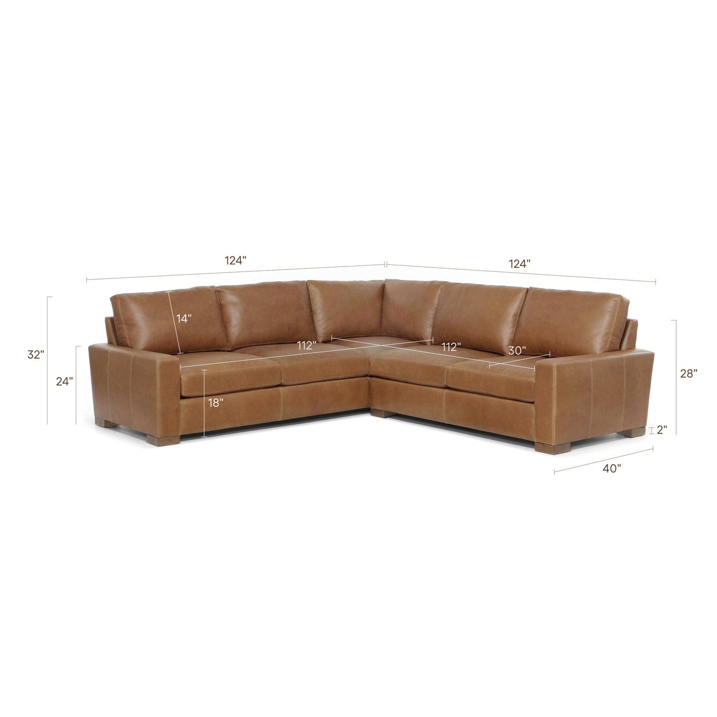 Audrey Leather L-Shaped Corner Sectional | Barrel Brown | 124"
