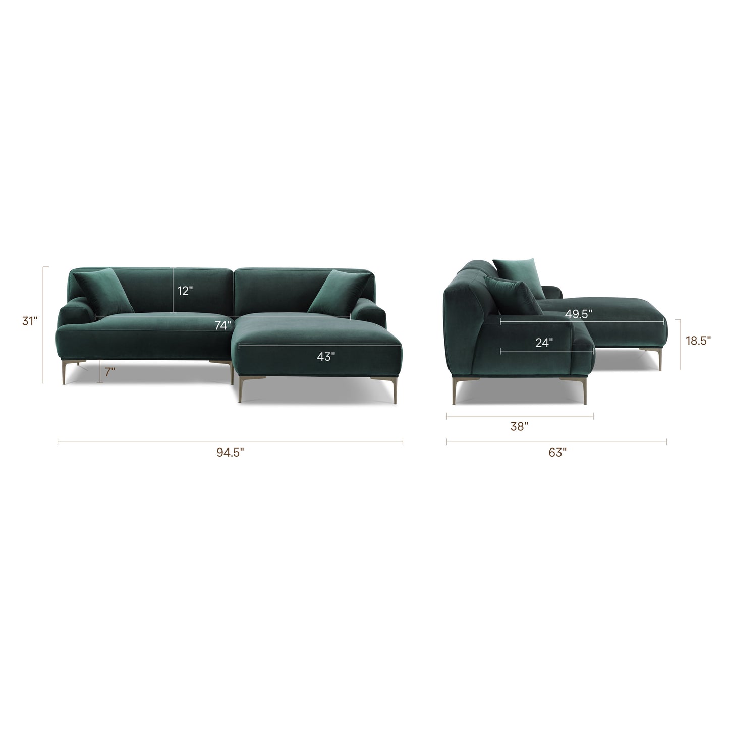 Mineta Right-Facing Sectional | Amalfi Blue