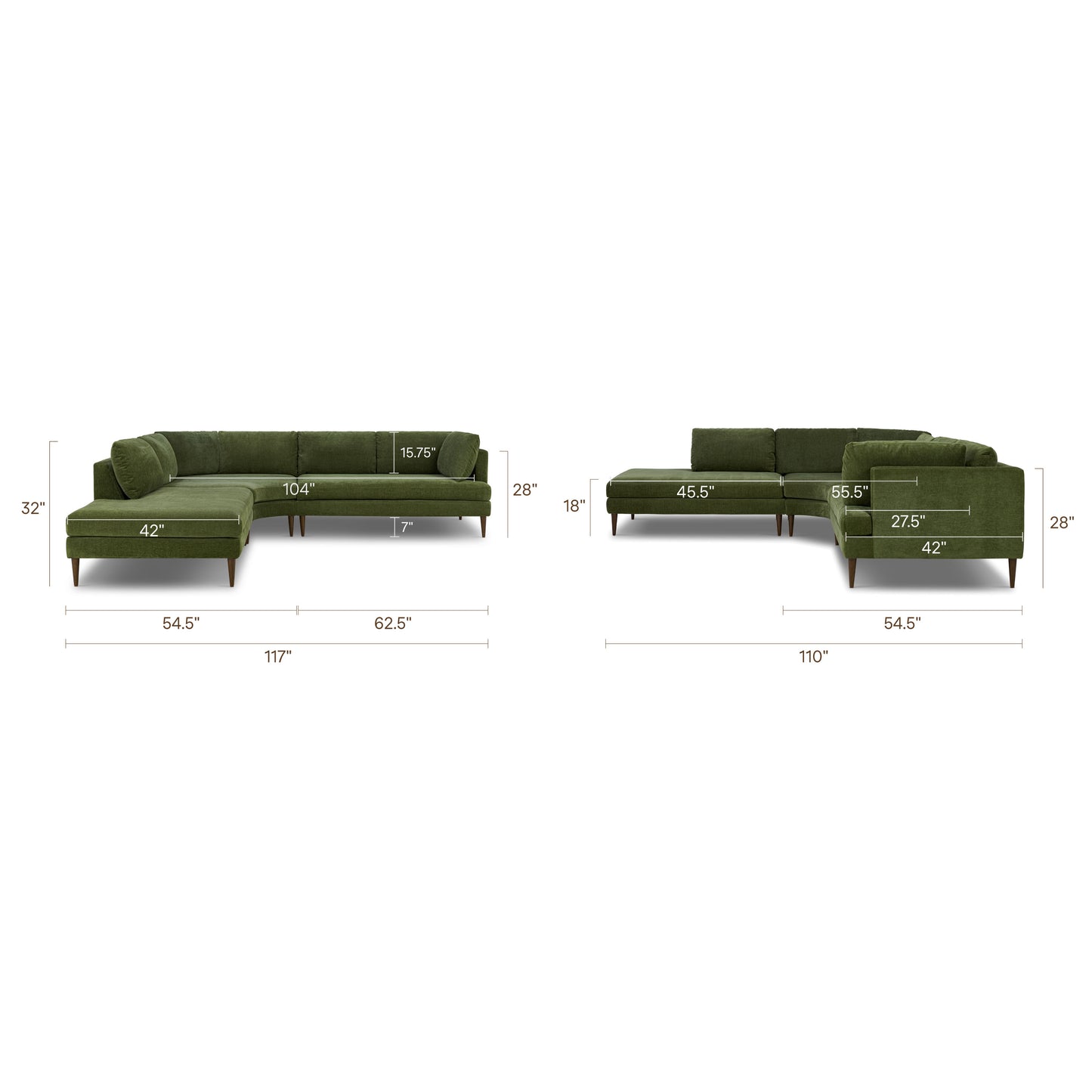 Lucerne Left-Facing Bumper Chaise Sectional | Distressed Green