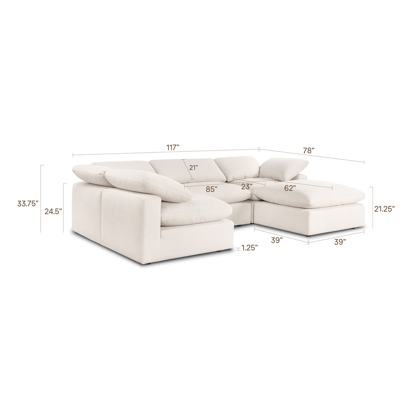 Aspen 118" Modular 5-Piece U-Shaped Double Chaise Sectional | Linen White